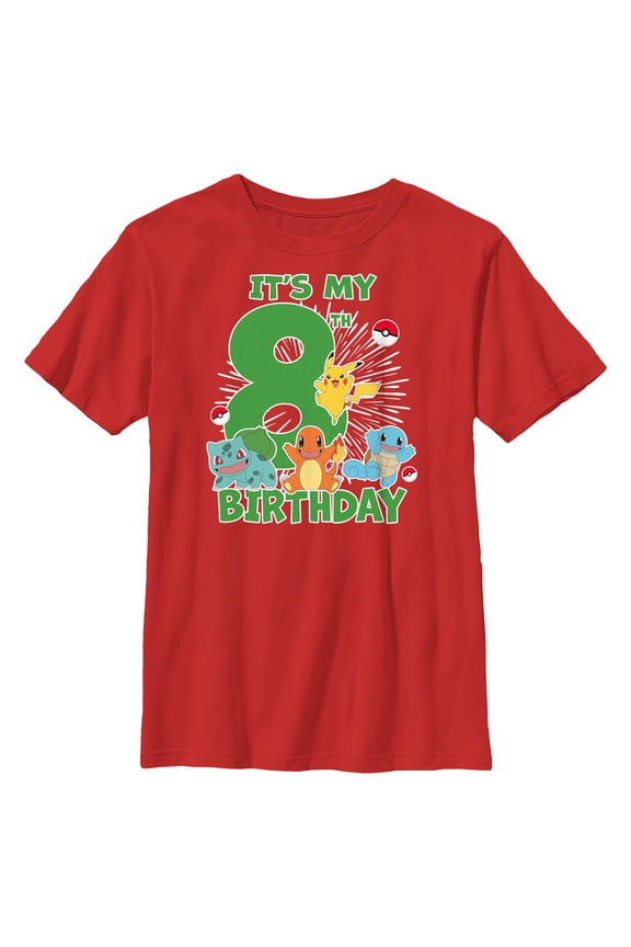 Boy's Pokemon It's My 8th Birthday Starters Graphic Tee Red X Small