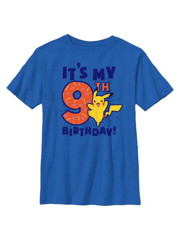 Boy's Pokemon It’s My 9th Birthday Pikachu Graphic Tee Royal Blue Medium