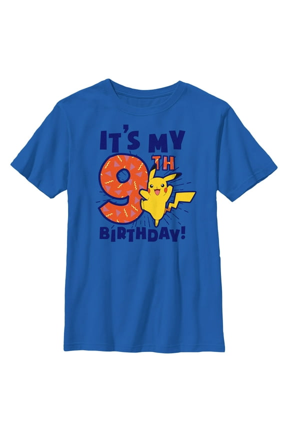Boy's Pokemon It’s My 9th Birthday Pikachu Graphic Tee Royal Blue Medium