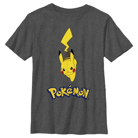 Boy's Pokemon Logo Running Pikachu Graphic Tee Charcoal Heather Large