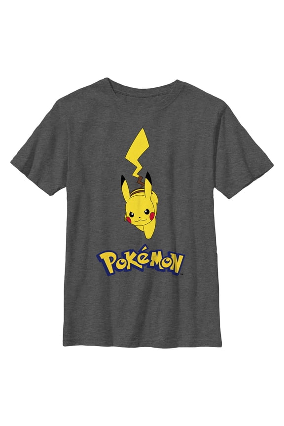 Boy's Pokemon Logo Running Pikachu Graphic Tee Charcoal Heather Large