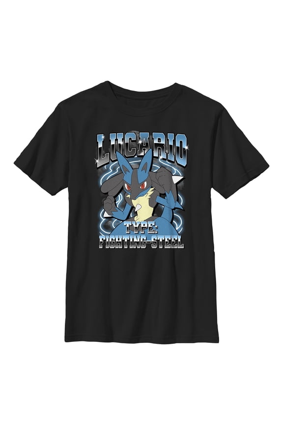 Boy's Pokemon Lucario Type: Fighting-Steel Graphic Tee Black X Small