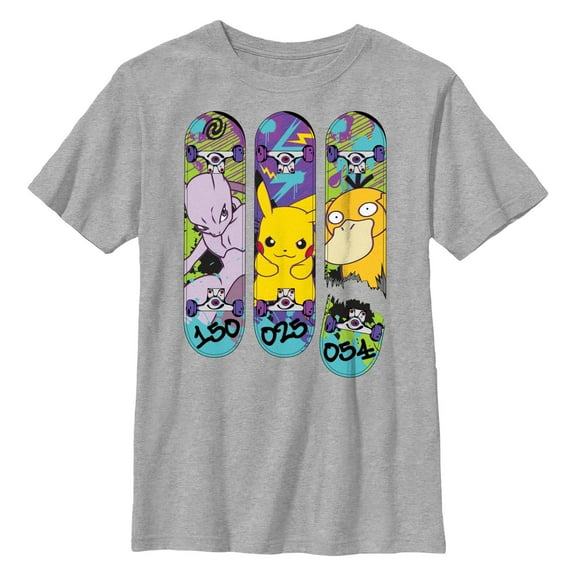 Boys' Husky Pokemon Mewtwo, Pikachu, and Psyduck Skateboard Decks Graphic T-Shirt