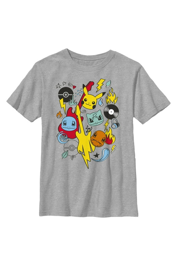 Boy's Pokemon Music Rocks Starters Graphic Tee Athletic Heather Small