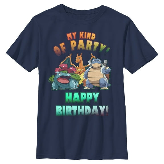 Boy's Pokemon My Kind of Party Happy Birthday  Graphic Tee Navy Blue X Small