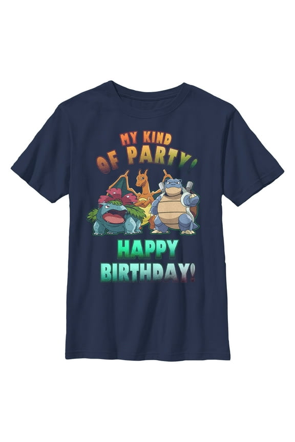 Boy's Pokemon My Kind of Party Happy Birthday Graphic Tee Navy Blue X Small