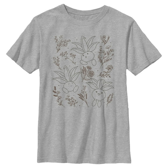 Boy's Pokemon Oddish Floral Doodles  Graphic Tee Athletic Heather Large