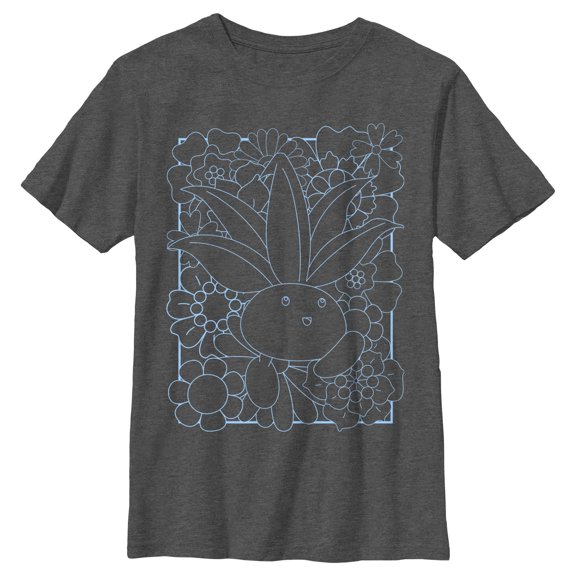 Boy's Pokemon Oddish Outline Graphic Tee Charcoal Heather Small