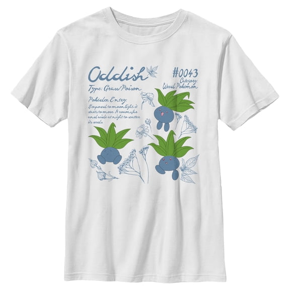 Boy's Pokemon Oddish Pokedex Entry Graphic Tee White Large