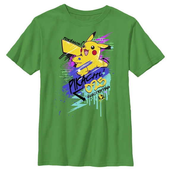 Boy's Pokemon Pikachu 025 Electrifying  Graphic Tee Kelly Green Large