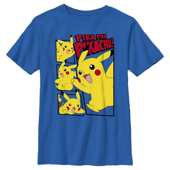 Boy's Pokemon Pikachu Comic Panels  Graphic Tee Royal Blue Small