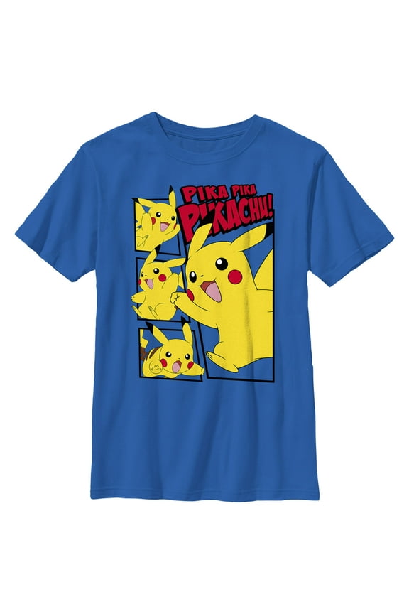 Boy's Pokemon Pikachu Comic Panels  Graphic Tee Royal Blue Small