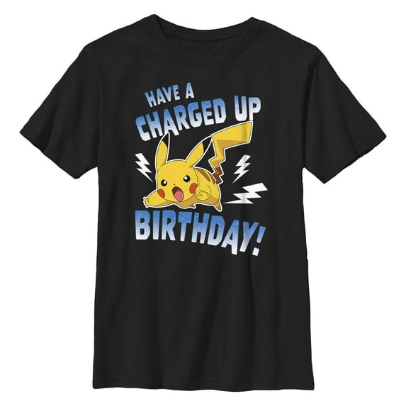 Boy's Pokemon Pikachu Have a Charged Up Birthday Graphic Tee Black Large