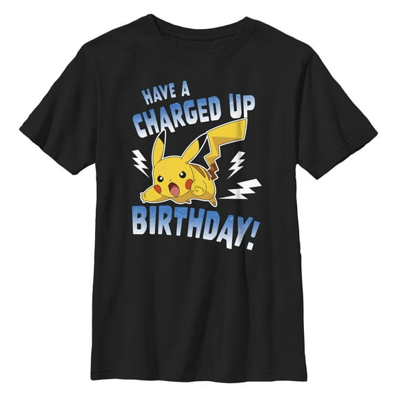 Boy's Pokemon Pikachu Have a Charged Up Birthday  Graphic Tee Black Large