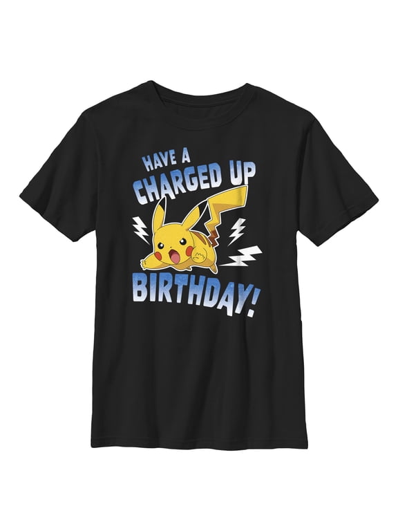 Boy's Pokemon Pikachu Have a Charged Up Birthday Graphic Tee Black X Large