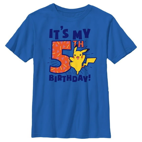 Boy's Pokemon Pikachu It's My 5th Birthday Graphic Tee Royal Blue X Small