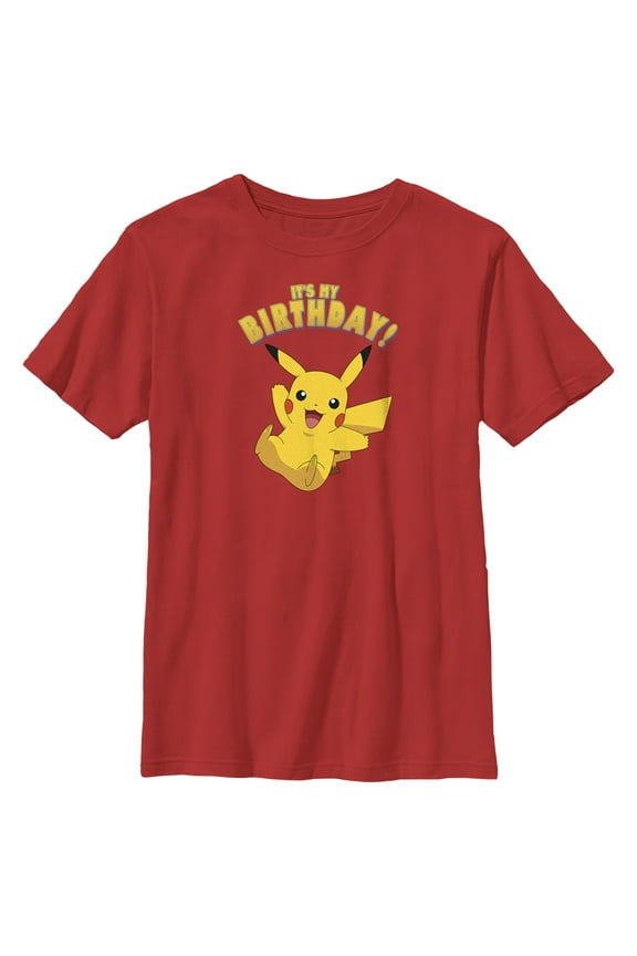 Boy's Pokemon Pikachu It's My Birthday Graphic Tee Red Large