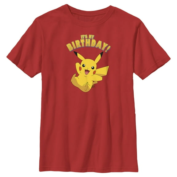 Boy's Pokemon Pikachu It's My Birthday Graphic Tee Red Medium