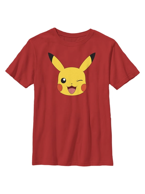 Boy's Pokemon Pikachu Wink Face Graphic Tee Red X Large