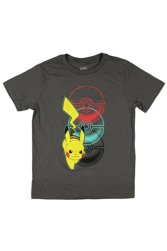 Boy's Pokemon Pikachu Poke Balls Graphic Tee Charcoal Heather Medium