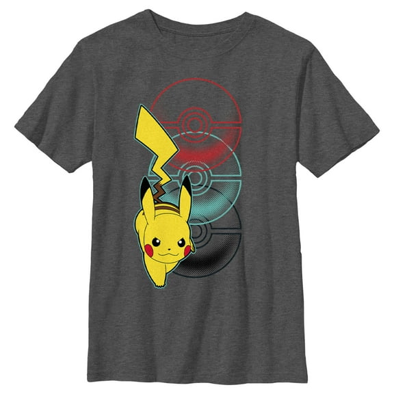 Boy's Pokemon Pikachu Poke Balls  Graphic Tee Charcoal Heather Small