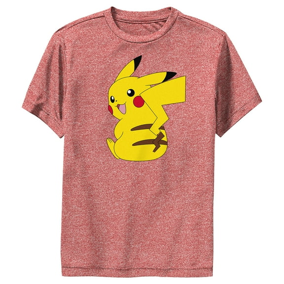 Boy's Pokemon Pikachu Sitting Portrait  Performance Graphic Tee Red Heather X Large