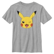 Boy's Pokemon Pikachu Wink Face Graphic Tee Athletic Heather Large