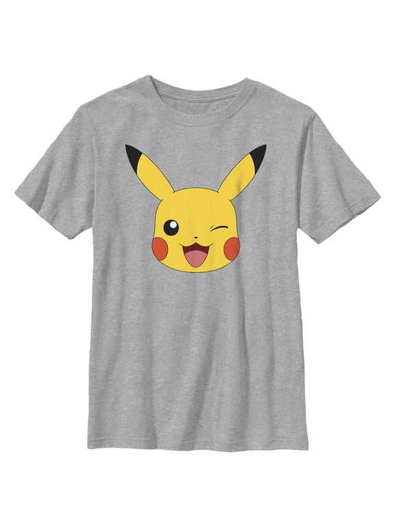 Boy's Pokemon Pikachu Wink Face Graphic Tee Athletic Heather Medium