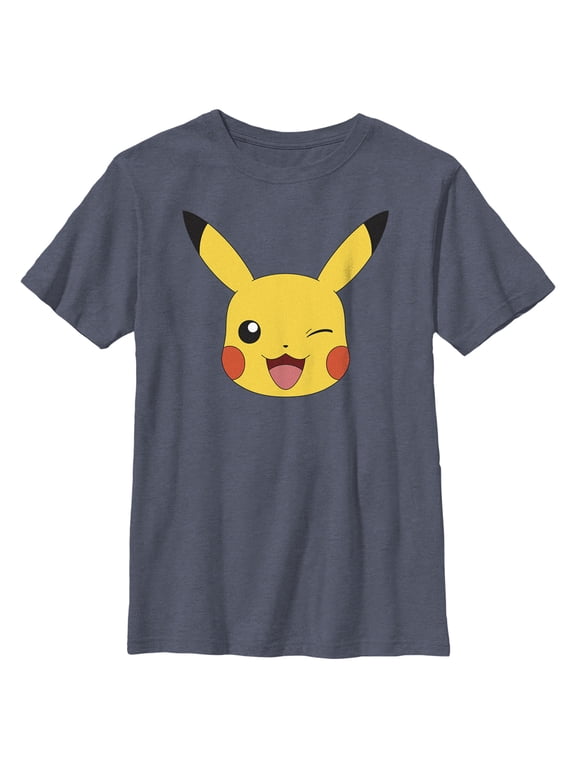 Boy's Pokemon Pikachu Wink Face Graphic Tee Navy Blue Heather Medium
