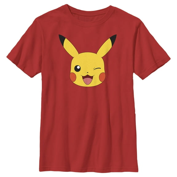 Boy's Pokemon Pikachu Wink Face Graphic Tee Red Medium