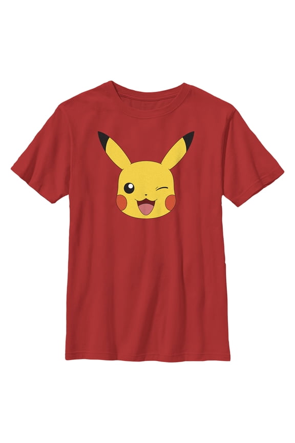 Boy's Pokemon Pikachu Wink Face Graphic Tee Red Small