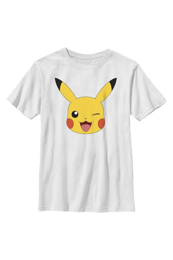 Boy's Pokemon Pikachu Wink Face Graphic Tee White Medium