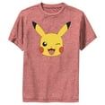 thumbnail image 1 of Boy's Pokemon Pikachu Wink Face  Performance Graphic Tee Red Heather Large, 1 of 4