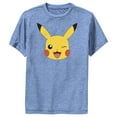 thumbnail image 1 of Boy's Pokemon Pikachu Wink Face Performance Graphic Tee Royal Blue Heather Large, 1 of 4