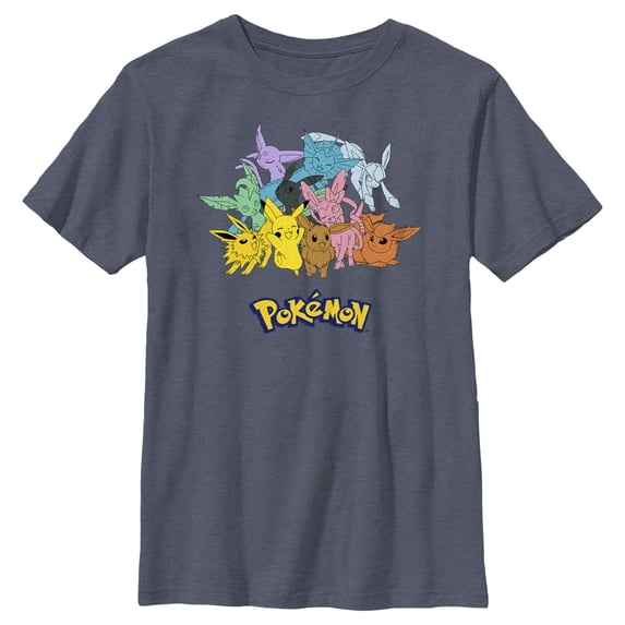 Boy's Pokemon Pikachu and Eeveelutions Logo Graphic Tee Navy Blue Heather X Large