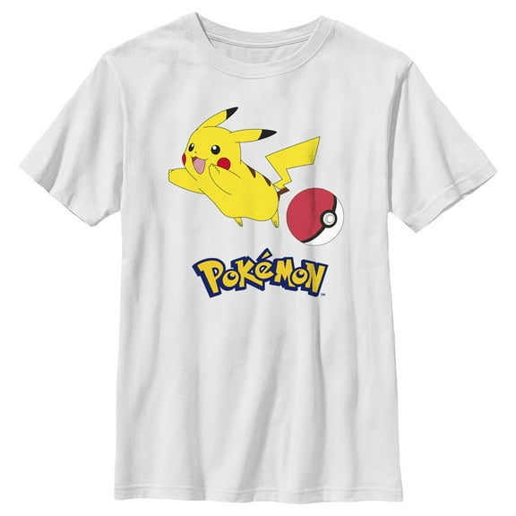 Boy's Pokemon Pikachu and Pokeball  Graphic Tee White Medium
