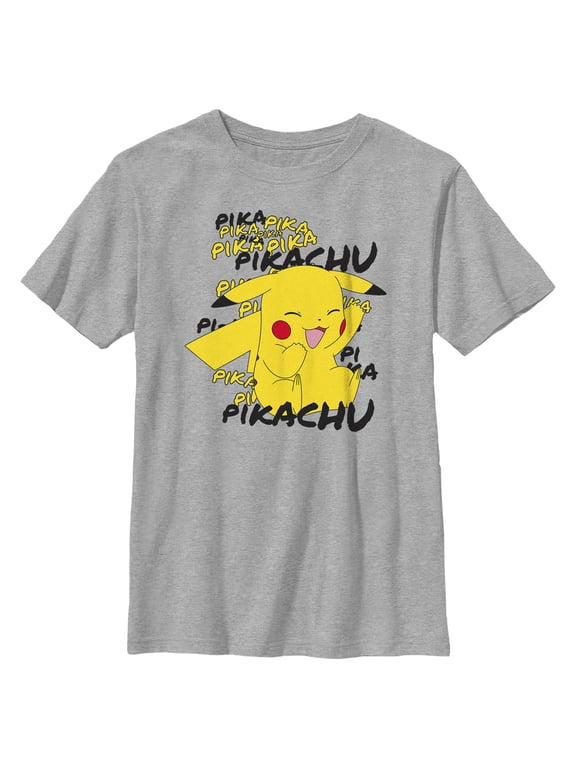 Boy's Pokemon Pikachu laughing Graphic Tee Athletic Heather Large
