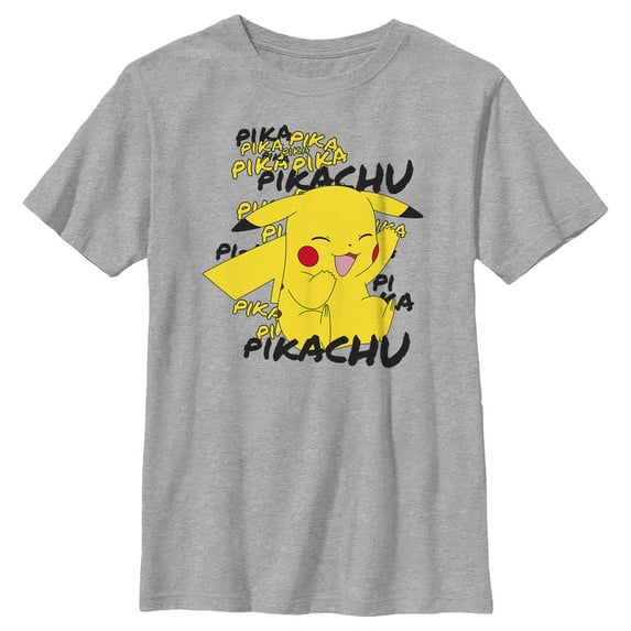Boy's Pokemon Pikachu laughing Graphic Tee Athletic Heather Small