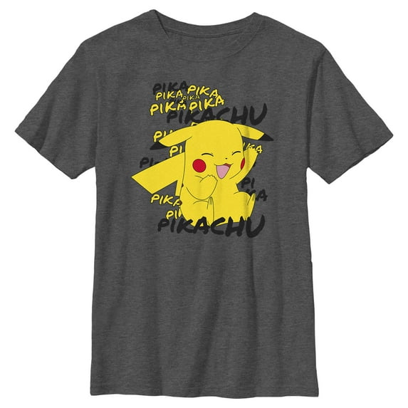 Boy's Pokemon Pikachu laughing Graphic Tee Charcoal Heather Large