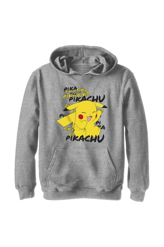 Boy's Pokemon Pikachu laughing Pull Over Hoodie Athletic Heather Large