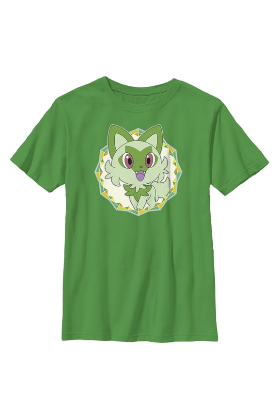 Boy's Pokemon Sprigatito Circle Graphic Tee Kelly Green Medium
