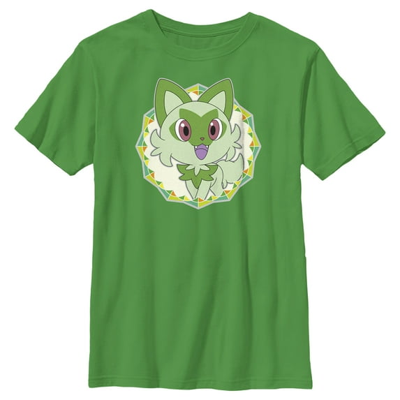 Boy's Pokemon Sprigatito Circle Graphic Tee Kelly Green X Small