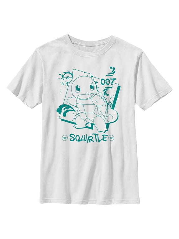 Boy's Pokemon Squirtle Graffiti Outline Graphic Tee White Large