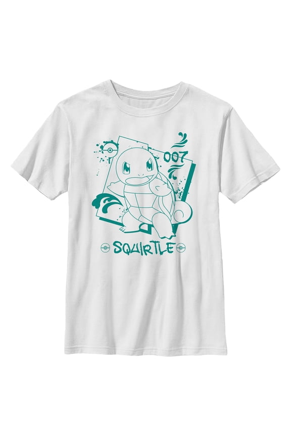 Boy's Pokemon Squirtle Graffiti Outline Graphic Tee White Medium