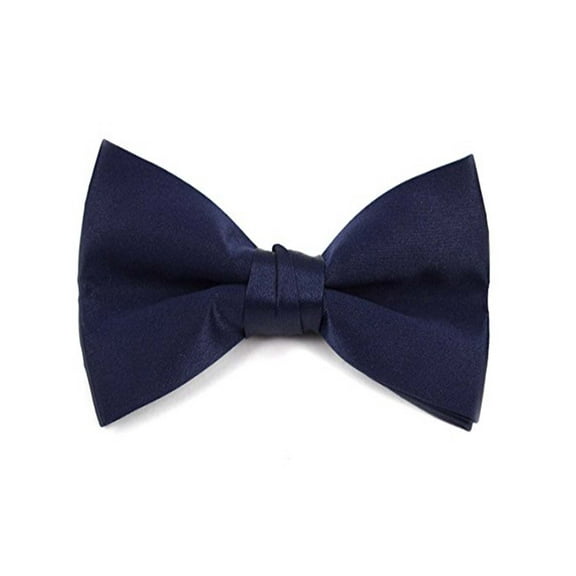 Boy's Poly Satin Banded Clip On Bow Ties (Navy)