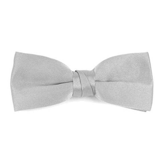 Boy's Poly Satin Banded Clip On Bow Ties (Silver)