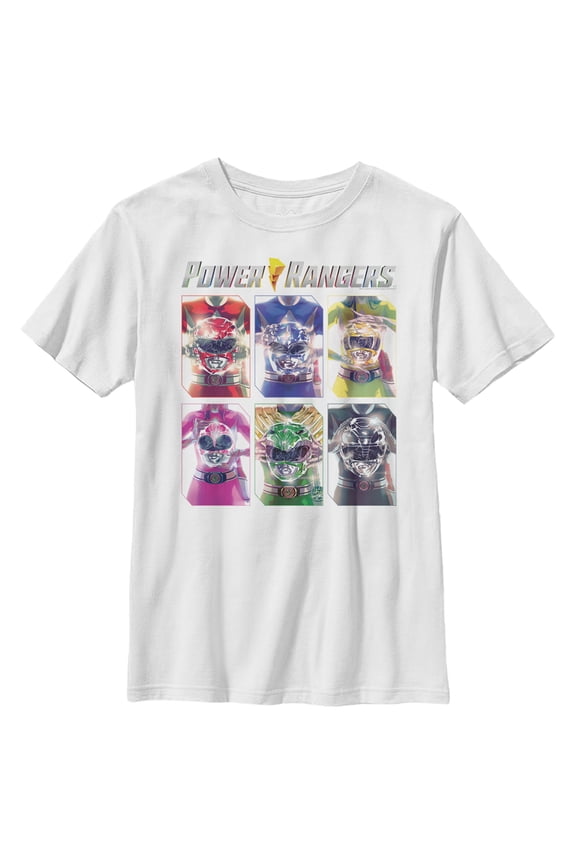 Boy's Power Rangers Character Helmets Graphic Tee White Large