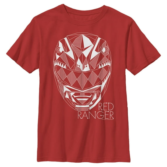 Boy's Power Rangers Geometric Ranger Helmet Graphic Tee Red X Large
