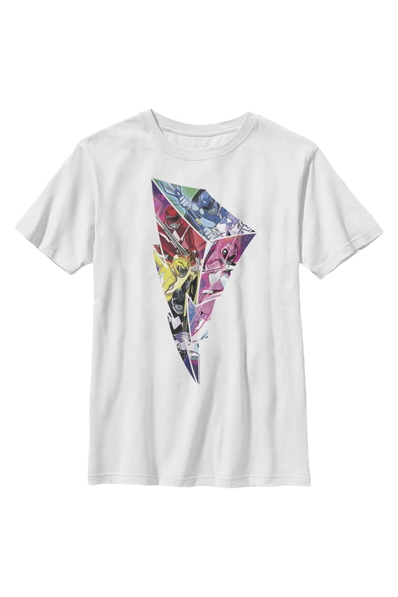 Boy's Power Rangers Lightning Bolt Pattern Graphic Tee White Medium