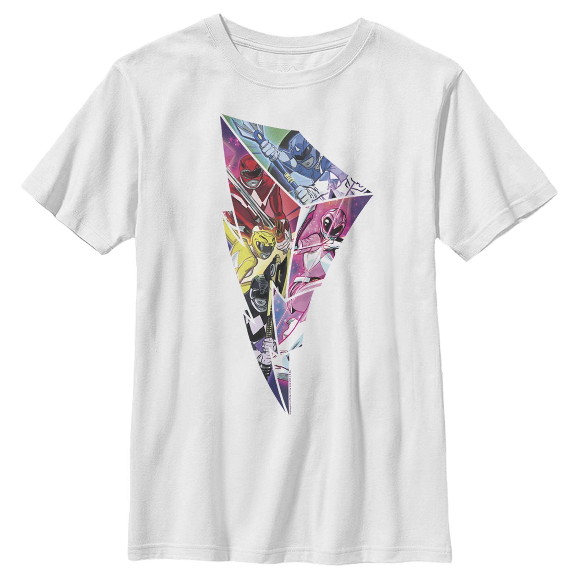 Boy's Power Rangers Lightning Bolt Pattern Graphic Tee White Small